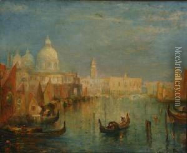 Venetian Canal Scene Oil Painting - Lucien Whiting Powell