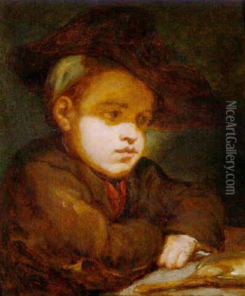 A Young Boy At The Table With A Plate And Spoon (the Little Neapolitan Boy) Oil Painting - Jean Baptiste Greuze