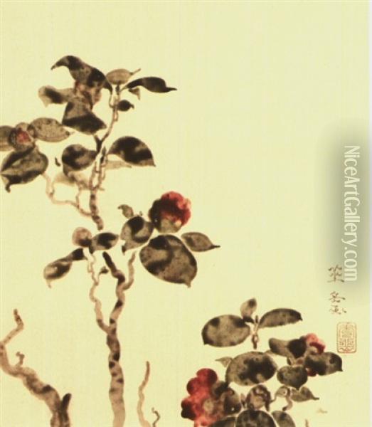 Camellia Oil Painting - Kagaku Murakami
