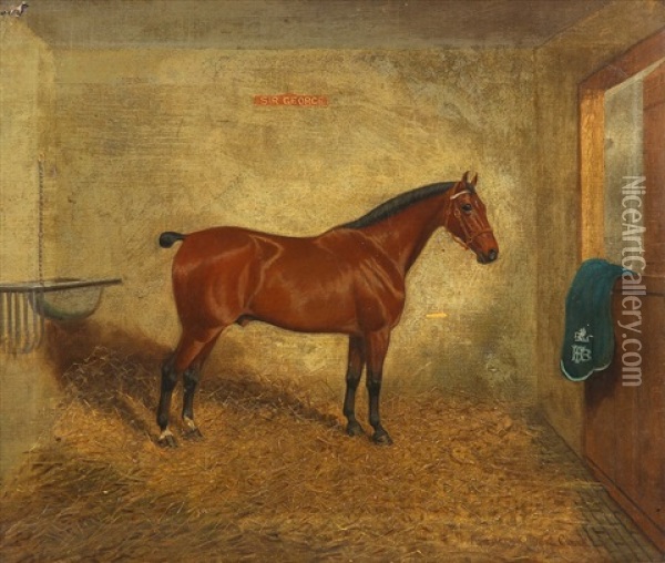Sir George, Standing Chesnut In Stables Oil Painting - Frederick Albert Clark