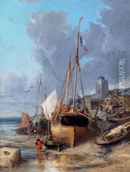 Bateau Sur Le Rivage Oil Painting - Jules Achille Noel