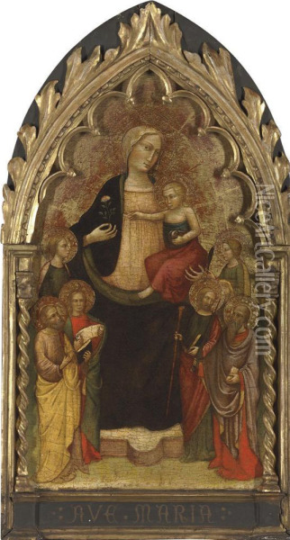 The Madonna And Child Enthroned With Six Saints Oil Painting - Mariotto Di Nardo