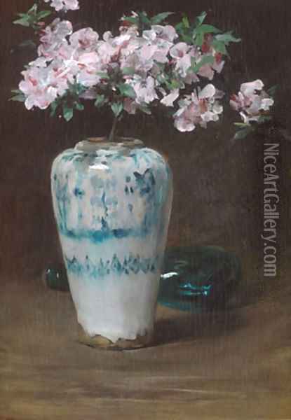 Pink Azalea Chinese Vase 1880 Oil Painting - William Merritt Chase