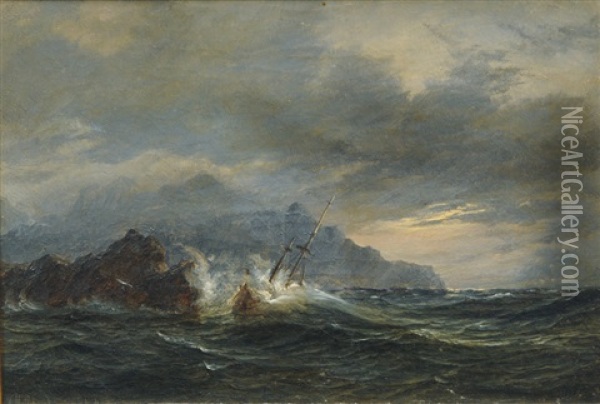 Shipwreck On A Rocky Coast Oil Painting - Daniel Hermann Anton Melbye
