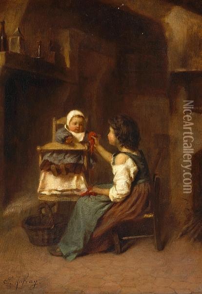 Lunchtime Oil Painting - Joseph-Athanase Aufray