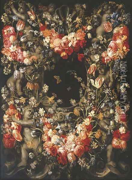 A garland of tulips Oil Painting - Caspar Pieter I Verbrugghen