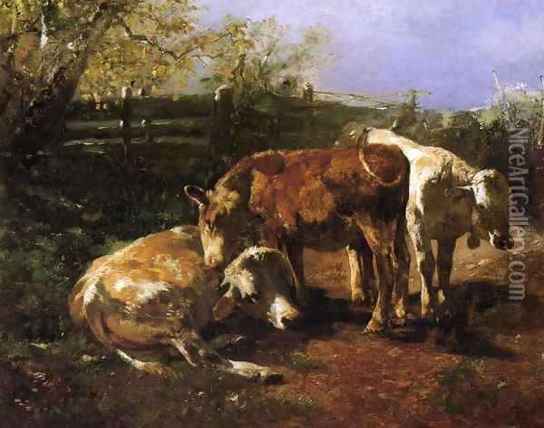 Group of Three Cows Oil Painting - Anton Braith
