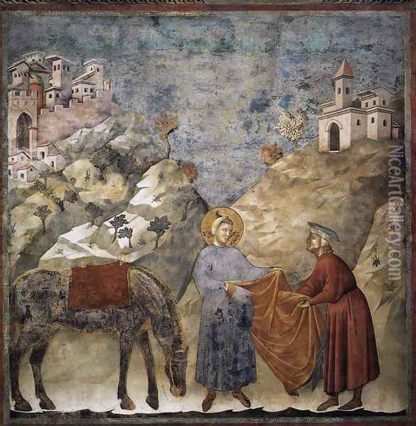 Legend of St Francis- 2. St Francis Giving his Mantle to a Poor Man 1297-99 Oil Painting - Giotto Di Bondone