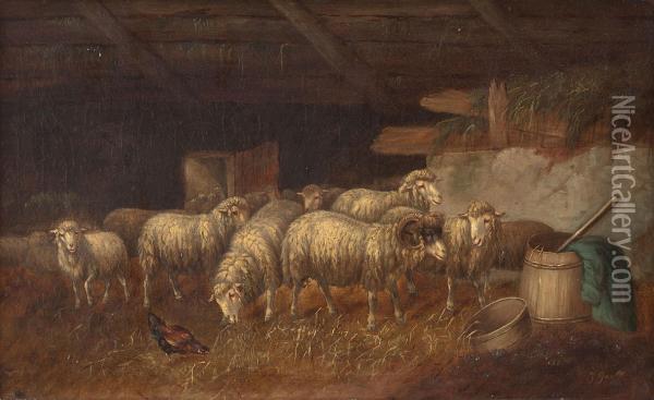 Schafe Im Stall Oil Painting - Johanna Grell