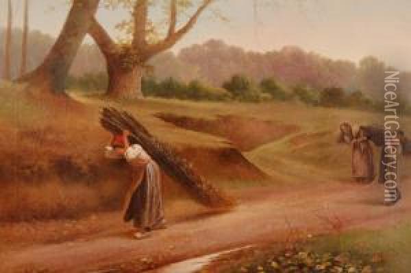 Country Folk On A Rural Lane Oil Painting - James Walter Gozzard