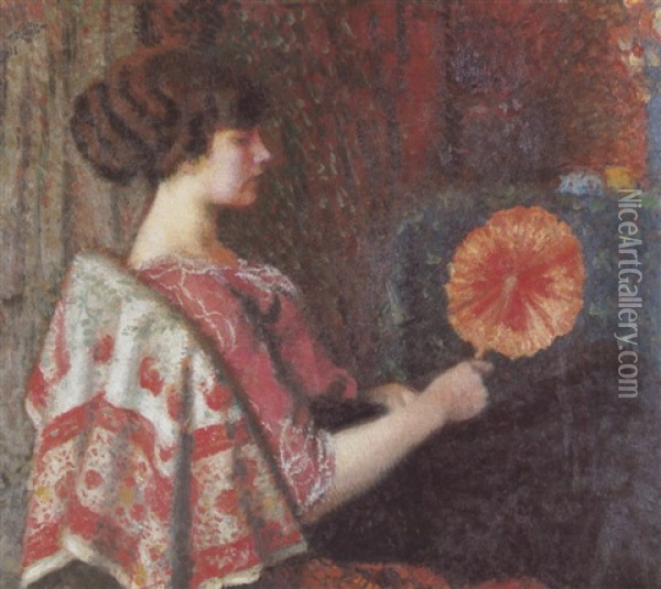 Femme Assise A L'eventail Oil Painting - Georges Lemmen