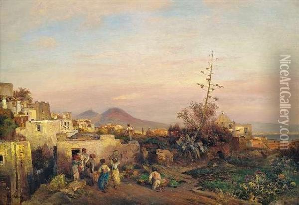 Abendstimmung Am Golf Von Neapel Oil Painting - Oswald Achenbach