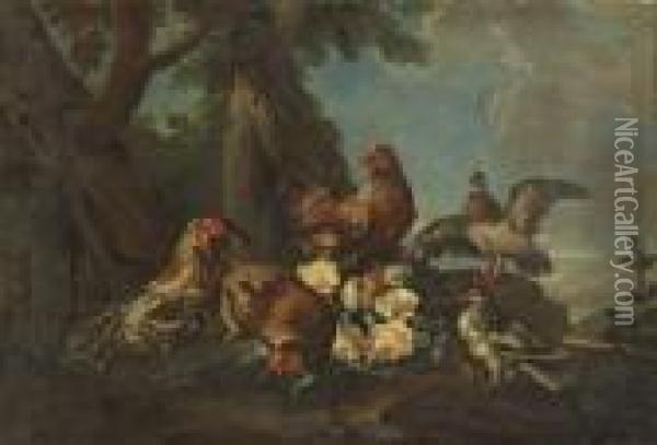 Paysage Aux Poules Et Pigeons Oil Painting - Jean-Baptiste Oudry