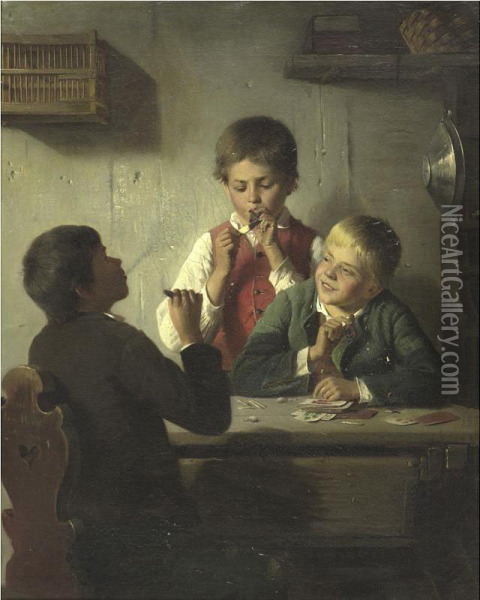 The Young Smokers Oil Painting - Auguste Heyn