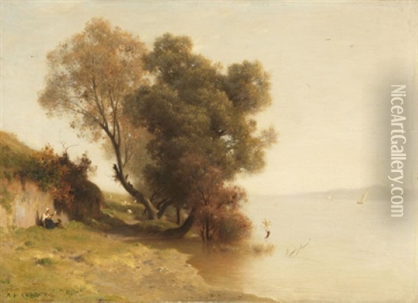 An Der Bucht Von Neapel, Mit Dem Vesuv In Der Ferne Oil Painting - Alfred de Curzon