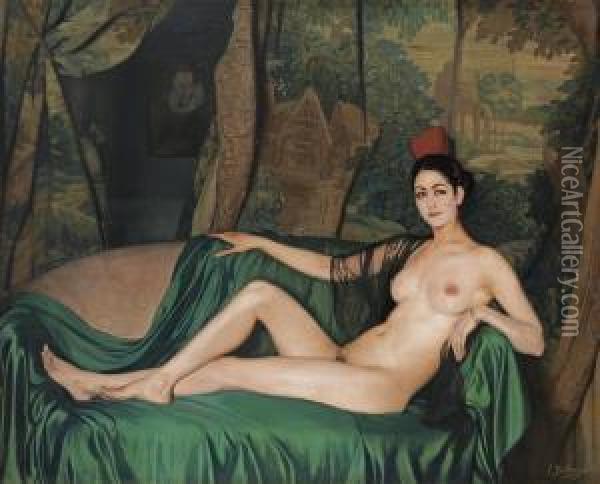 Madame Souty Reclinada En Un Sofa (madame Souty) Oil Painting - Ignacio Zuloaga Y Zabaleta