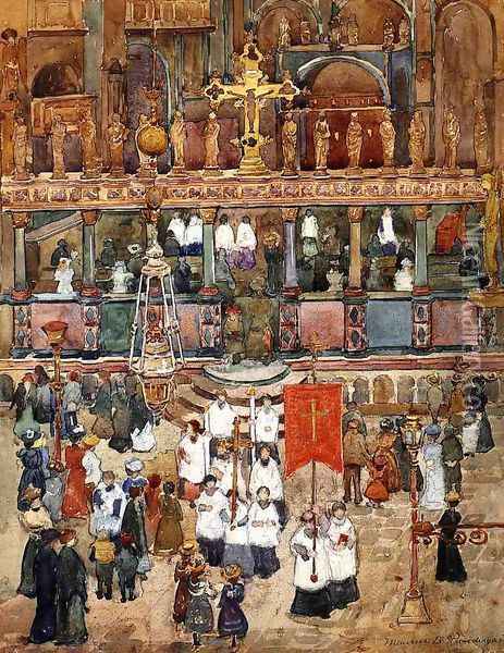 Easter Procession St Marks Oil Painting - Maurice Brazil Prendergast