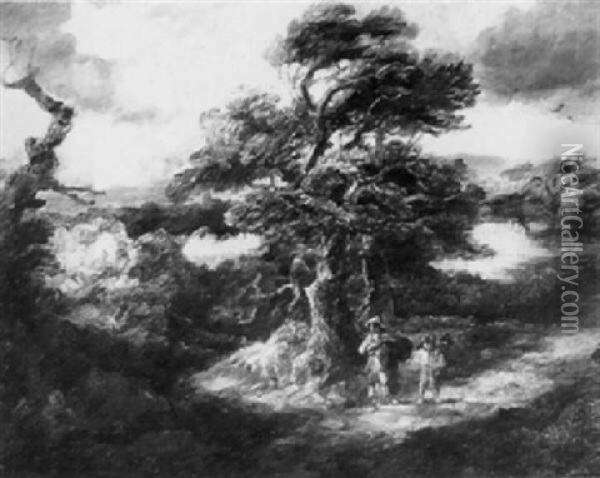 Figures On A Woodland Track Oil Painting - Thomas Barker