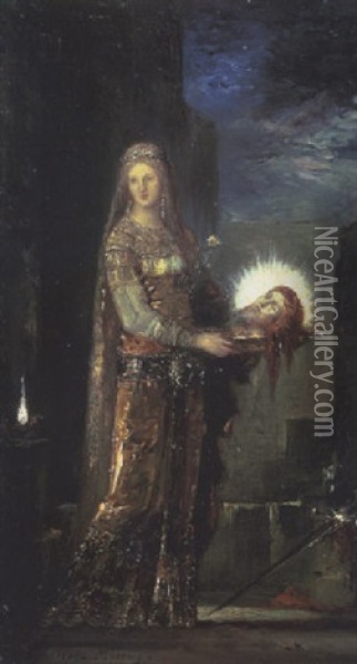 Salome Tenant La Tete De Saint Jean-baptiste Sur Un Plateau Oil Painting - Gustave Moreau