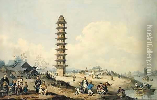 A View near the City of Lin Tsin on the banks of the Grand Canal Oil Painting - William Alexander