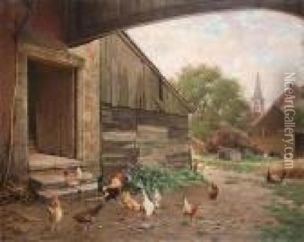 Cock And Chickens Oil Painting - Edward Quitton