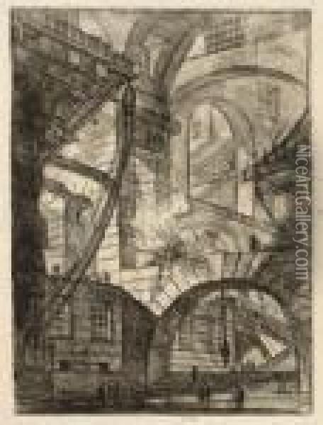 Perspective Of Arches, With A Smoking Fire, From: Carceri D'invenzione Oil Painting - Giovanni Battista Piranesi