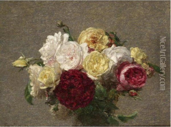 Bouquet De Roses Oil Painting - Ignace Henri Jean Fantin-Latour