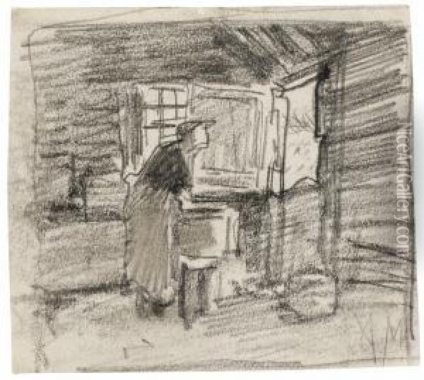 At The Barn Door Oil Painting - Anton Mauve