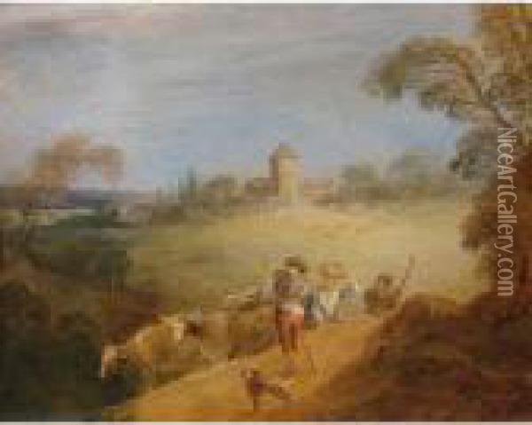 A Pastoral Landscape With A Shepherd And Shepherdess Oil Painting - Jean-Baptiste Joseph Pater