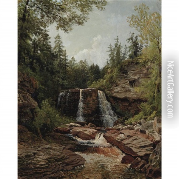Landscape With Waterfall Oil Painting - John Ross Key