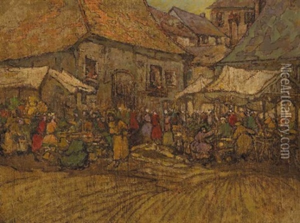 A Contintental Market Square Oil Painting - Georgina Moutray Kyle