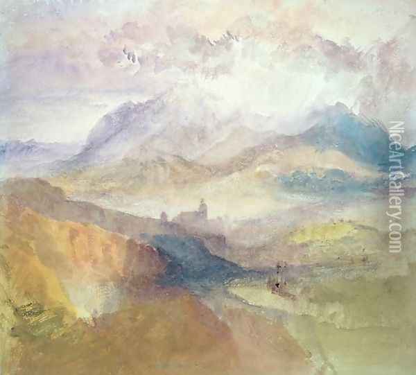 View along an Alpine Valley, possibly the Val d'Aosta 2 Oil Painting - Joseph Mallord William Turner