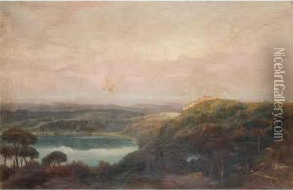 A View Of Lake Nemi, Looking Towards Genzano Oil Painting - John Robert Cozens