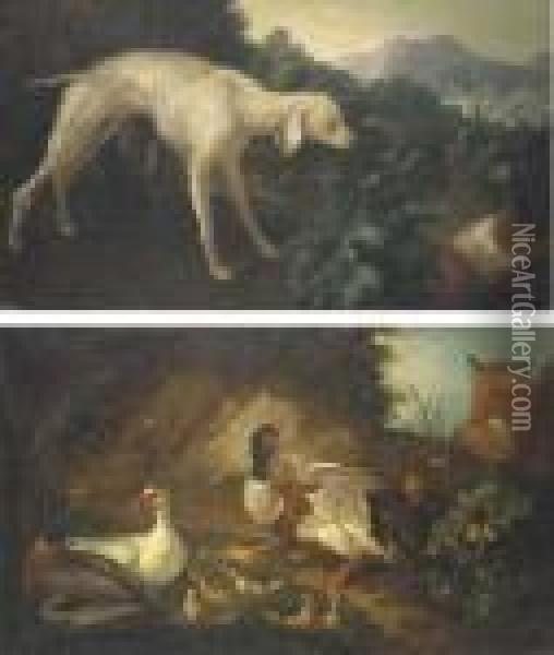 Un Chien Surprenant Deux Perdrix; Un Renard Surprenant Une Famillede Canards Oil Painting - Jean-Baptiste Oudry