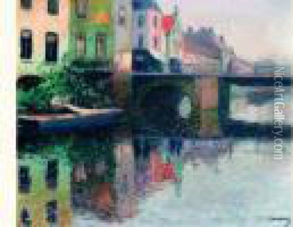promeneurs Sur Le Pont Au-dessus D'un Canal A Bruges Oil Painting - Paul Madeline