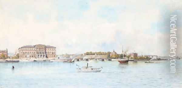A view of Stockholm from the river Oil Painting - Anna Sofia Palm