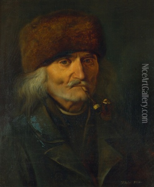 Bildnis Eines Pfeife Rauchenden Kosaken Mit Pelzkappe Oil Painting - Johann Adam Klein