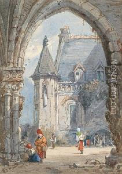 Figures Under An Archway Oil Painting - Samuel Prout