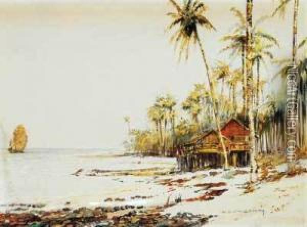 South East Asian Coastal Scene Oil Painting - Kenneth Denton Shoesmith