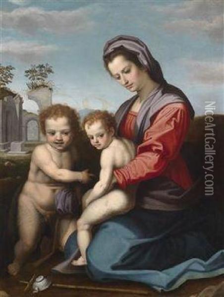The Virgin Mary With The Christ Child And St. John The Baptist As A Boy Oil Painting - (Jacopo Chimenti) Empoli