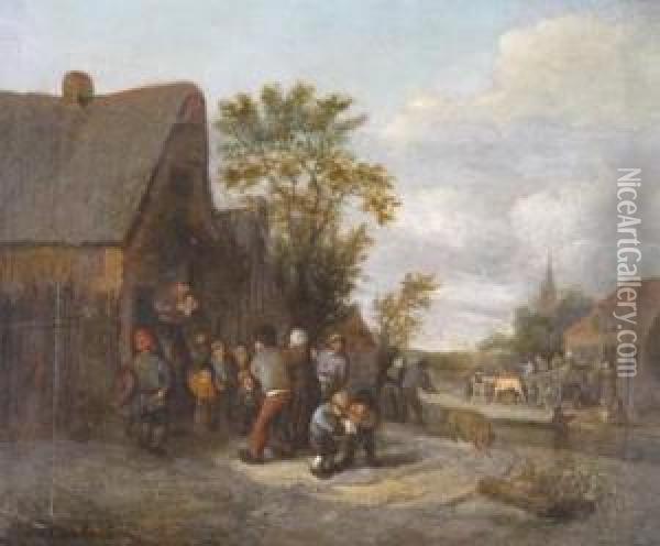 A Village Announcement Oil Painting - Adriaen Jansz. Van Ostade