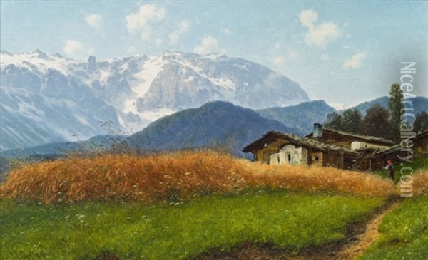 Gebirgslandschaft Oil Painting - Josef von Schloegl