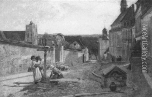 Village Street Scene Oil Painting - Sir David Murray