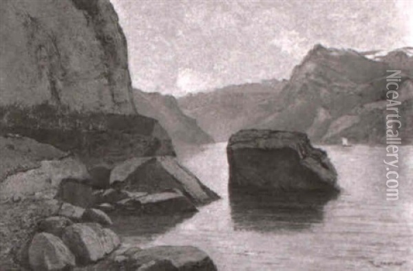 Felsiges Ufer Am Vierwaldstattersee Oil Painting - Gustave Eugene Castan