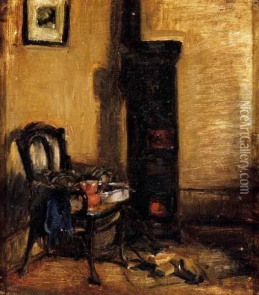 Interior With A Stove (stove And Chair), About 1910 Oil Painting - Janos Nagy Balogh