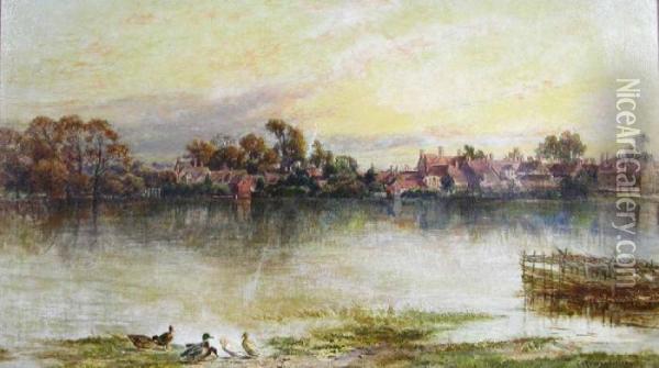 River Scene With Buildings Oil Painting - Charles Henry Poingdestre