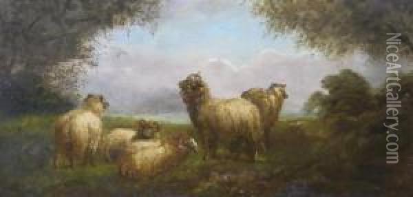 Sheep In A Landscape Oil Painting - Walter Hunt