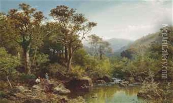 On The Teign, Holly Street Mill, Devon Oil Painting - William Williams Of Plymouth
