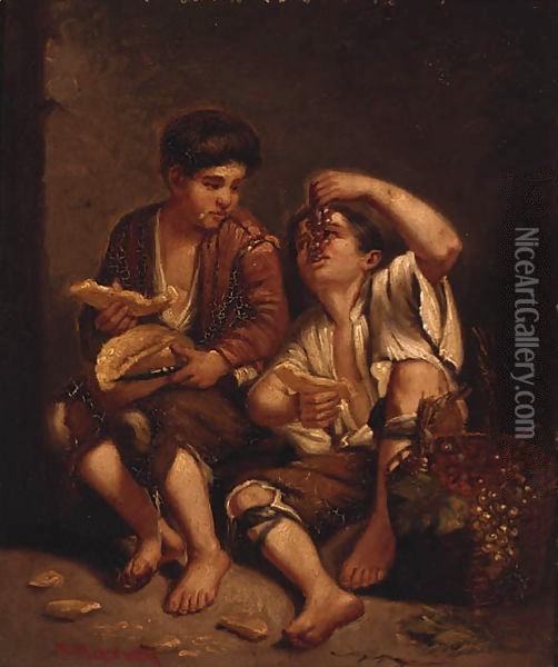Two Boys Eating Fruit Oil Painting - Bartolome Esteban Murillo