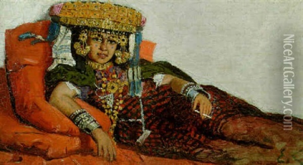 An Oriental Woman Reclining Oil Painting - Emile Claus